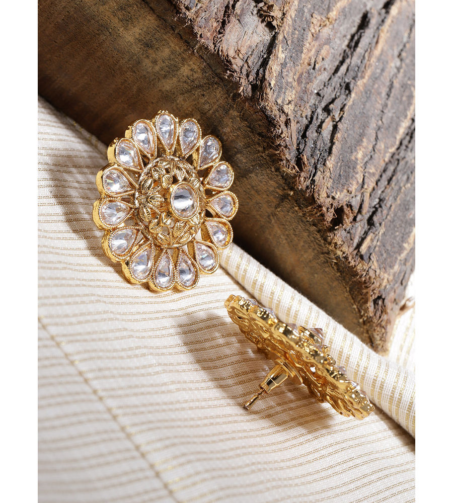 YouBella Gold-Plated Stone-Studded Circular Oversized Studs